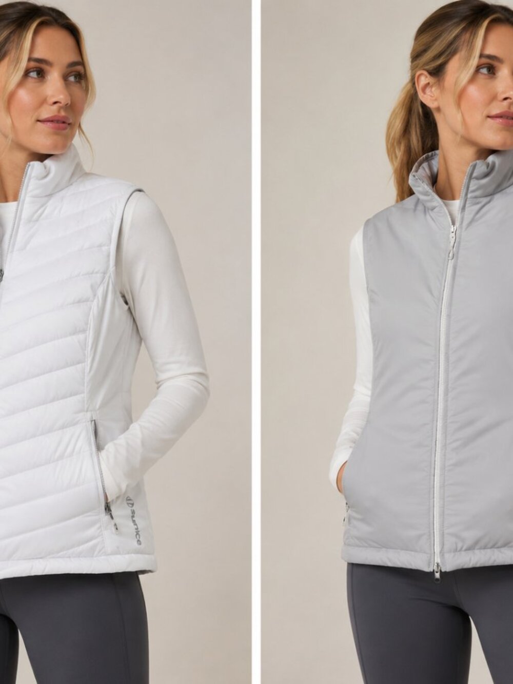 609- Sunice Reversible Quilted Puffer Vest White Grey Full Zip
